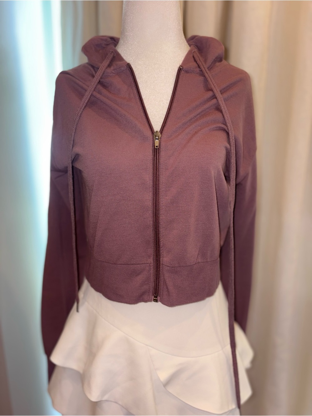 Forever 21 Mauve Zip-Up Cropped Hoodie